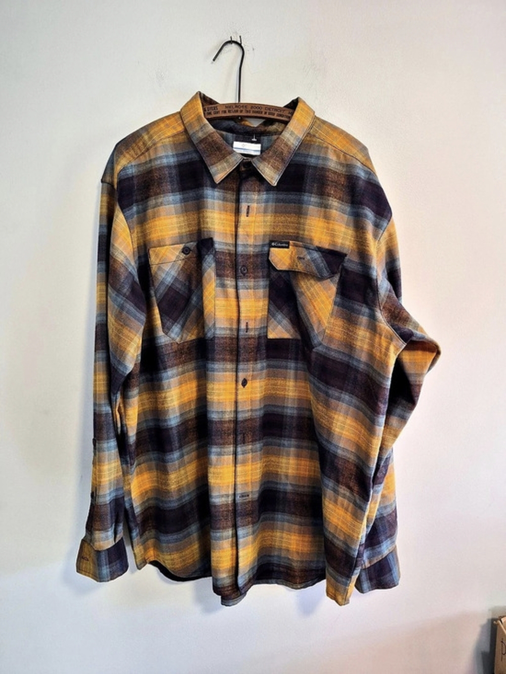 Columbia 2x Brown Orange Blue Plaid Button Up Flannel Shirt